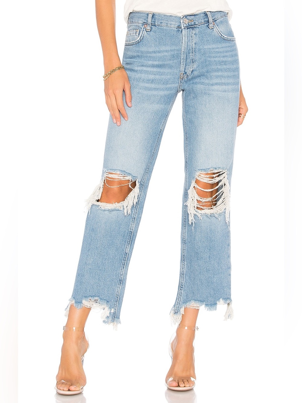 💙 Free People We The Free Maggie Straight Blue Jean Distressed Ankle Sz 25 EUC